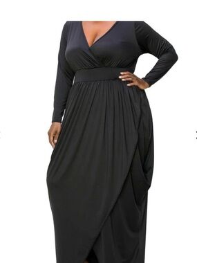 Black Draped V-Neck Maxi Dress